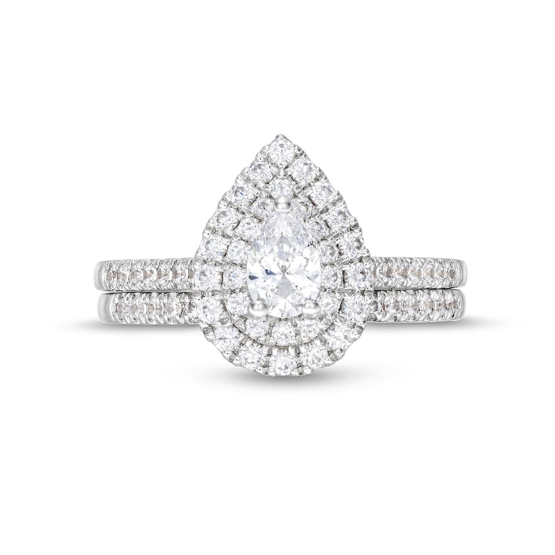 Main Image 4 of 1 CT. T.W. Pear-Shaped Diamond Frame Bridal Set in 14K White Gold (I/I1)