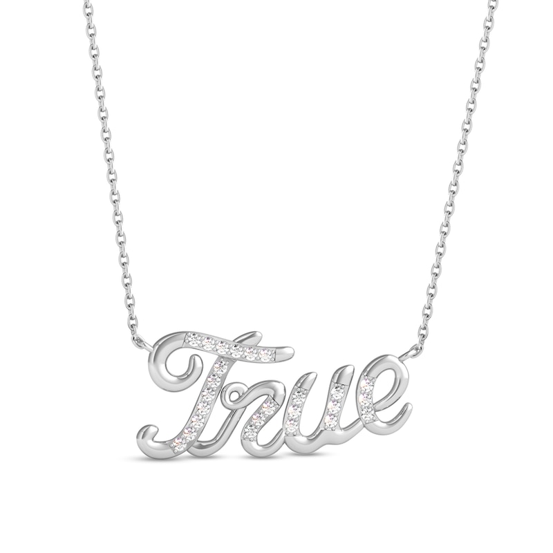 Main Image 1 of Enchanted Disney Cinderella 1/10 CT. T.W. Diamond Cursive &quot;True&quot; Necklace in Sterling Silver