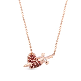 Enchanted Disney Villains Evil Queen Garnet and Diamond Accent Sword through Heart Necklace in 10K Rose Gold