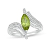 Thumbnail Image 1 of Marquise Peridot and White Lab-Created Sapphire Triple Row Bypass Ring in Sterling Silver