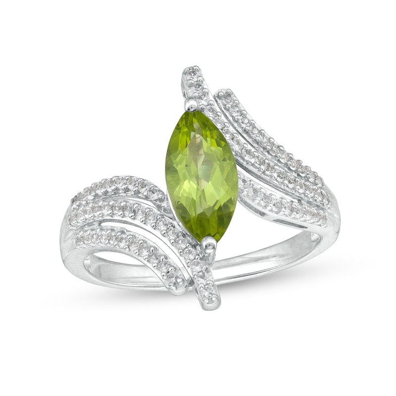 Main Image 1 of Marquise Peridot and White Lab-Created Sapphire Triple Row Bypass Ring in Sterling Silver