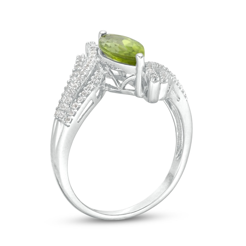 Main Image 3 of Marquise Peridot and White Lab-Created Sapphire Triple Row Bypass Ring in Sterling Silver