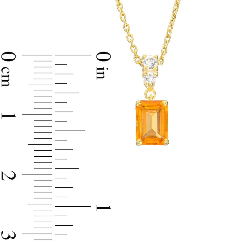 Main Image 4 of Emerald-Cut Citrine and White Lab-Created Sapphire Pendant and Stud Earrings Set in Sterling Silver with 10K Gold Plate