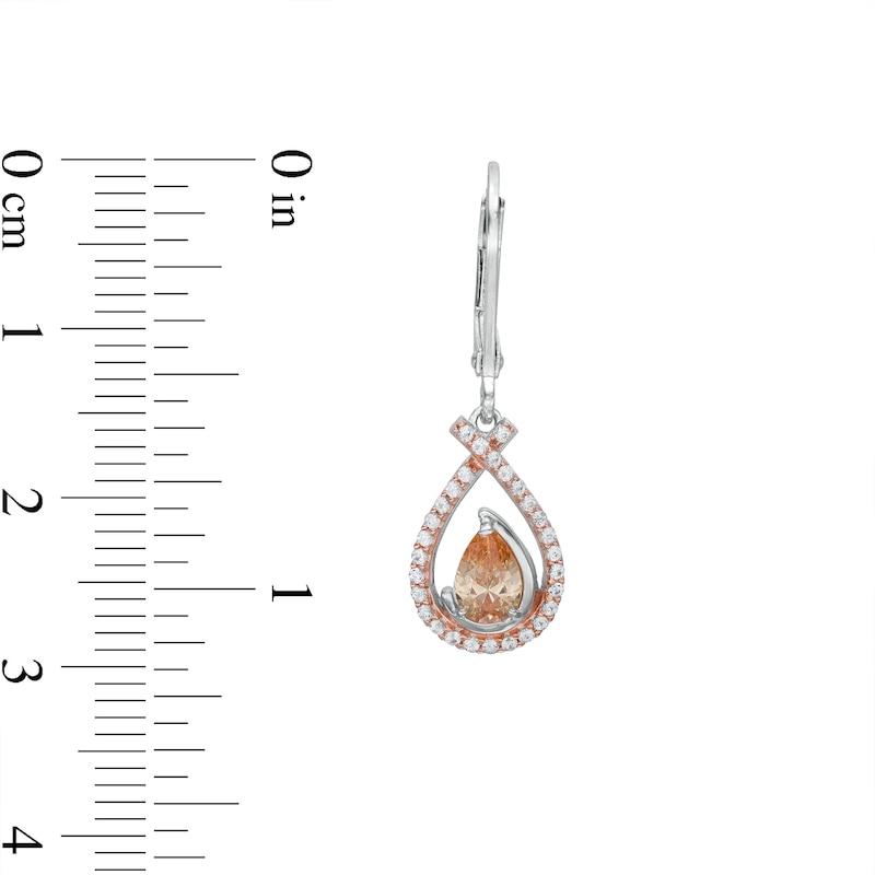 Pear-Shaped Morganite and White Lab-Created Sapphire Open Frame Drop Earrings in Sterling Silver and 18K Rose Gold Plate