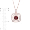 Thumbnail Image 2 of 7.0mm Cushion-Cut Garnet and White Lab-Created Sapphire Open Frame Pendant in Sterling Silver with 18K Rose Gold Plate