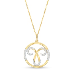 1/5 CT. T.W. Diamond Aries Zodiac Sign Open Circle Pendant in Sterling Silver with 14K Gold Plate