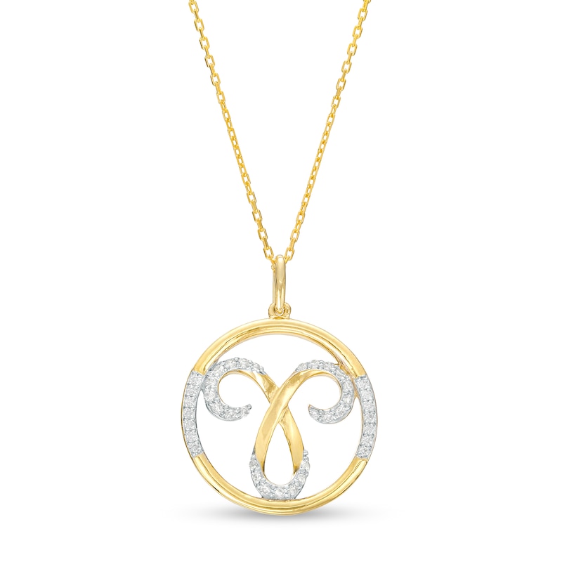 Main Image 1 of 1/5 CT. T.W. Diamond Aries Zodiac Sign Open Circle Pendant in Sterling Silver with 14K Gold Plate