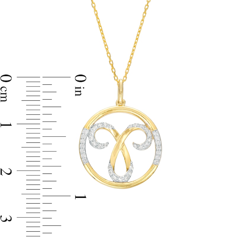 Main Image 3 of 1/5 CT. T.W. Diamond Aries Zodiac Sign Open Circle Pendant in Sterling Silver with 14K Gold Plate