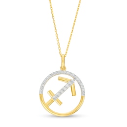 1/5 CT. T.W. Diamond Sagittarius Zodiac Sign Open Circle Pendant in Sterling Silver with 14K Gold Plate