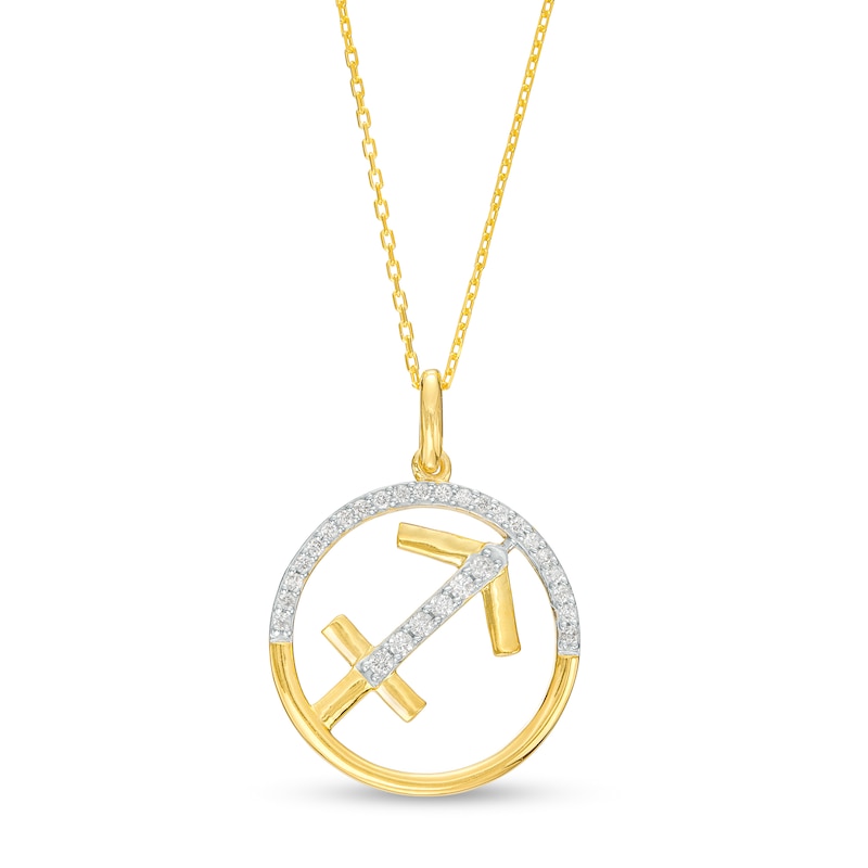 Main Image 1 of 1/5 CT. T.W. Diamond Sagittarius Zodiac Sign Open Circle Pendant in Sterling Silver with 14K Gold Plate