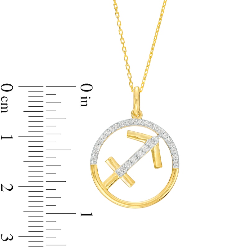 Main Image 3 of 1/5 CT. T.W. Diamond Sagittarius Zodiac Sign Open Circle Pendant in Sterling Silver with 14K Gold Plate