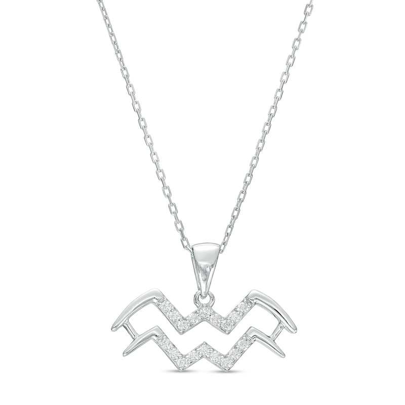 Main Image 1 of 1/8 CT. T.W. Diamond Aquarius Zodiac Sign Outline Pendant in Sterling Silver