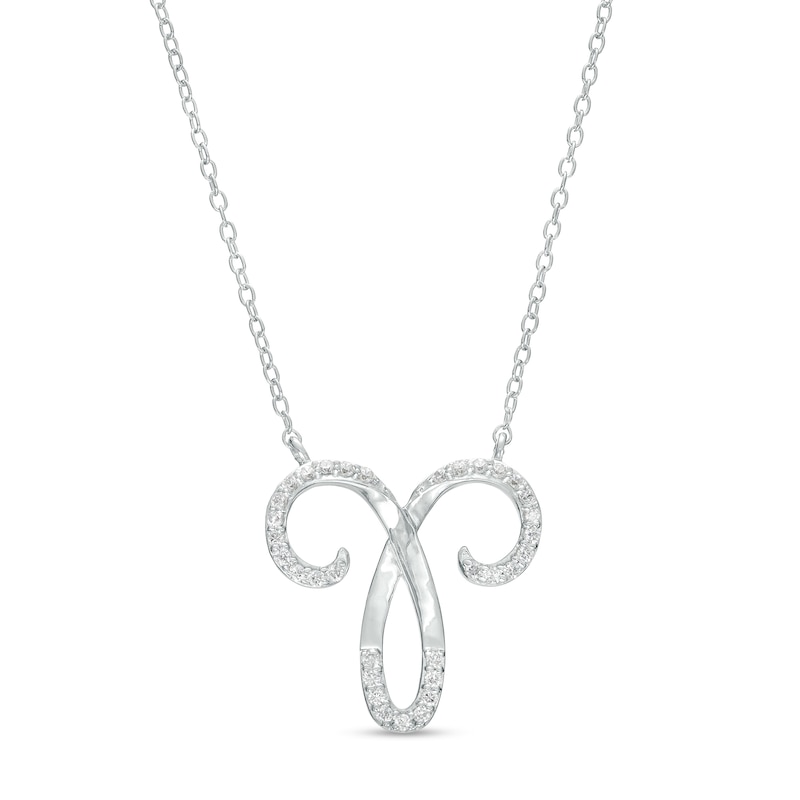 Main Image 1 of 1/6 CT. T.W. Diamond Aries Zodiac Sign Outline Necklace in Sterling Silver