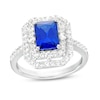 Thumbnail Image 1 of Radiant-Cut Blue and White Lab-Created Sapphire Double Frame Ring in Sterling Silver