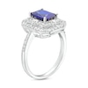 Thumbnail Image 3 of Radiant-Cut Blue and White Lab-Created Sapphire Double Frame Ring in Sterling Silver