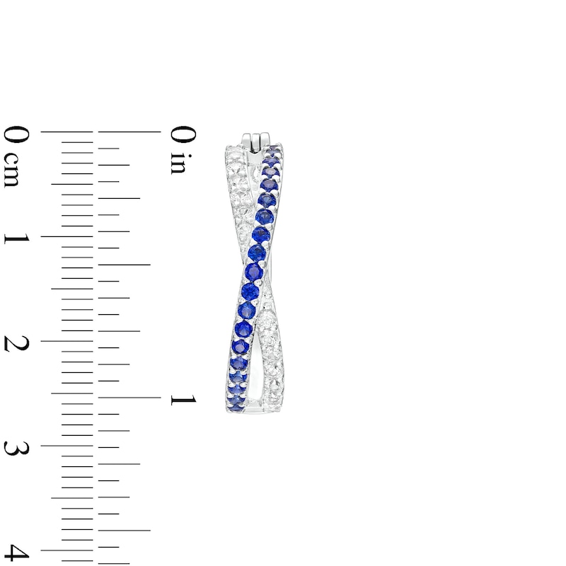 Main Image 3 of Blue and White Lab-Created Sapphire Twist Hoop Earrings in Sterling Silver