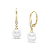 Thumbnail Image 1 of Oval Freshwater Cultured Pearl and Diamond Accent Drop Earrings in 10K Gold