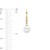 Thumbnail Image 3 of Oval Freshwater Cultured Pearl and Diamond Accent Drop Earrings in 10K Gold