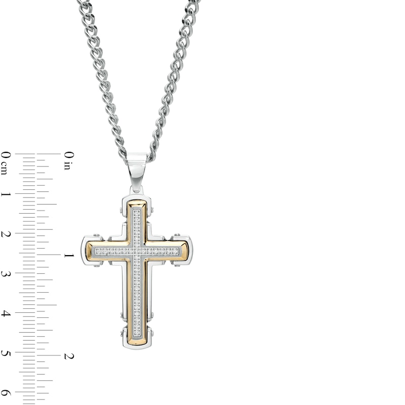 Men's 1/4 CT. T.W. Diamond Gothic Cross Pendant in Stainless Steel with Yellow Ion Plate – 24"