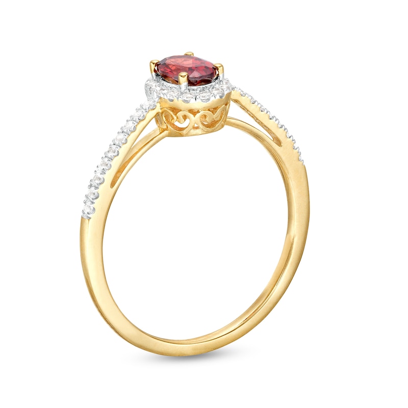 Oval Garnet and White Lab-Created Sapphire Frame Ring in 10K Gold