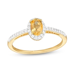 Oval Orange Citrine and White Lab-Created Sapphire Frame Ring in 10K Gold