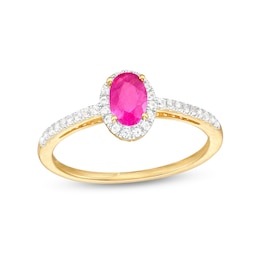 Oval Ruby and White Lab-Created Sapphire Frame Ring in 10K Gold