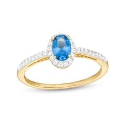 Oval Swiss Blue Topaz and White Lab-Created Sapphire Frame Ring in 10K Gold