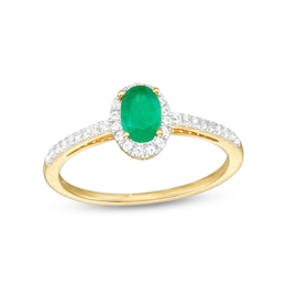 Oval Emerald and White Lab-Created Sapphire Frame Ring in 10K Gold