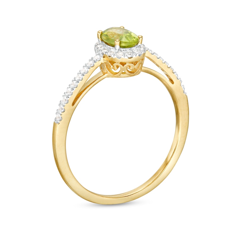 Main Image 3 of Oval Peridot and White Lab-Created Sapphire Frame Ring in 10K Gold