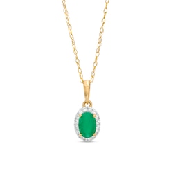 Oval Emerald and White Lab-Created Sapphire Frame Pendant in 10K Gold