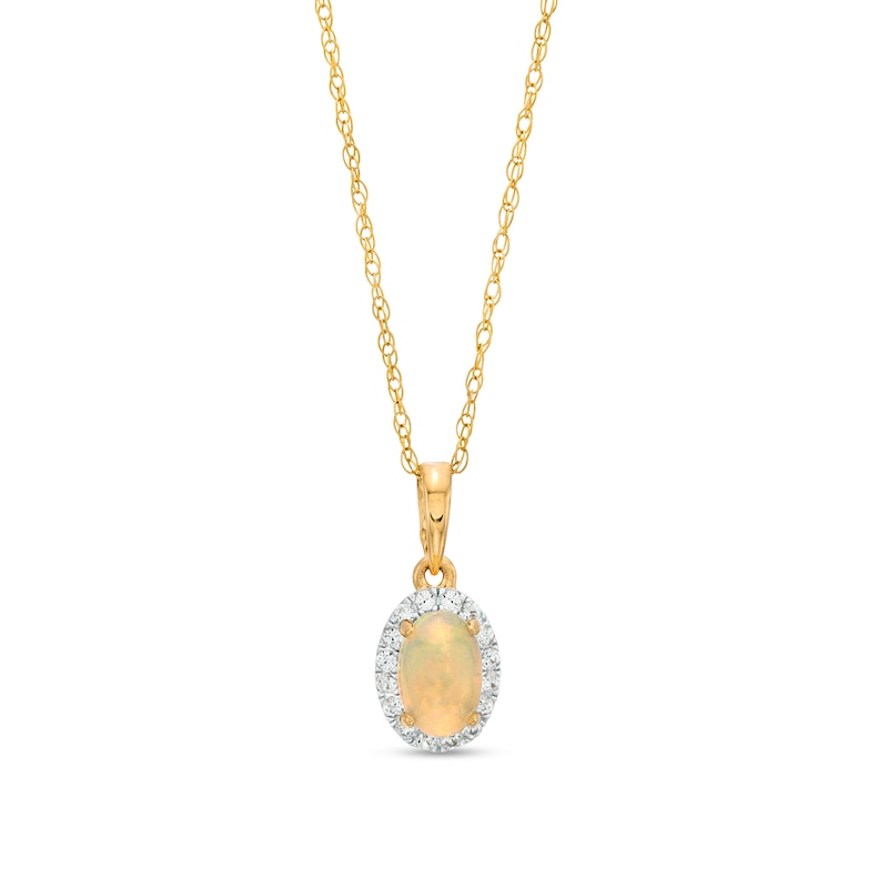 Main Image 1 of Oval Opal and White Lab-Created Sapphire Frame Pendant in 10K Gold