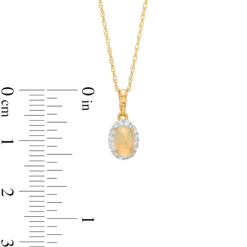 Main Image 3 of Oval Opal and White Lab-Created Sapphire Frame Pendant in 10K Gold