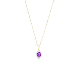 Oval Amethyst and White Lab-Created Sapphire Frame Pendant in 10K Gold