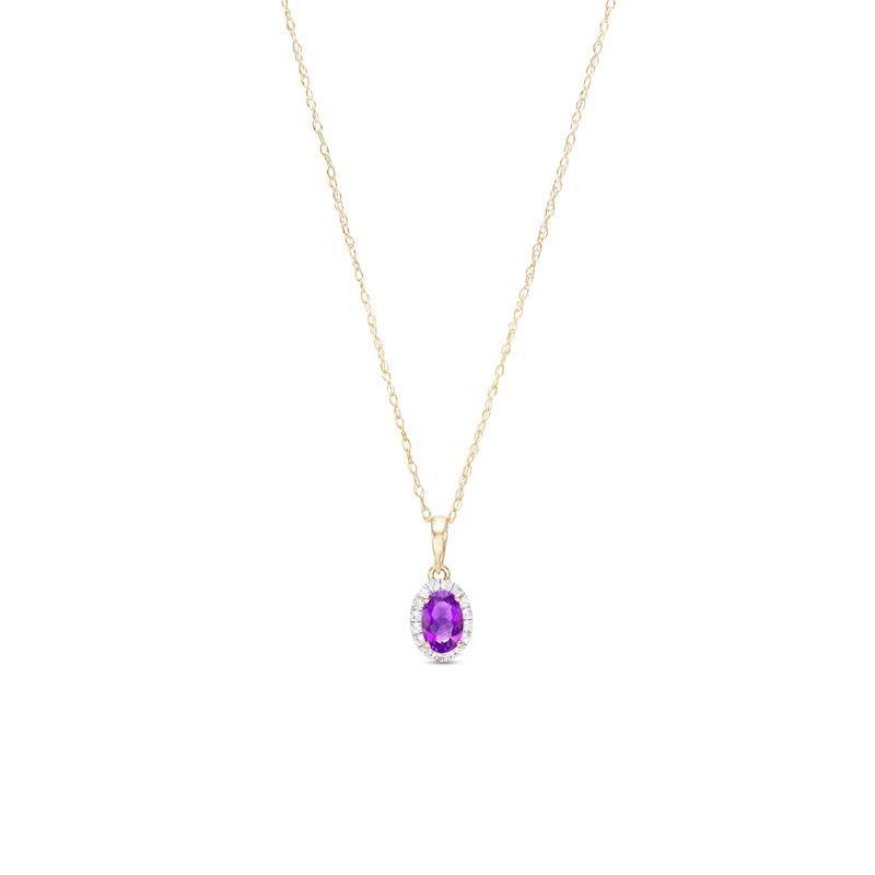 Main Image 1 of Oval Amethyst and White Lab-Created Sapphire Frame Pendant in 10K Gold