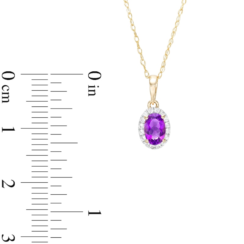 Main Image 3 of Oval Amethyst and White Lab-Created Sapphire Frame Pendant in 10K Gold