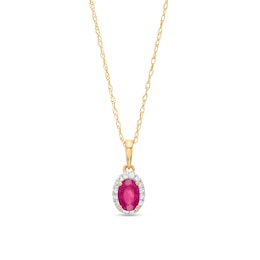 Oval Ruby and White Lab-Created Sapphire Frame Pendant in 10K Gold