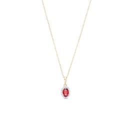 Oval Garnet and White Lab-Created Sapphire Frame Pendant in 10K Gold
