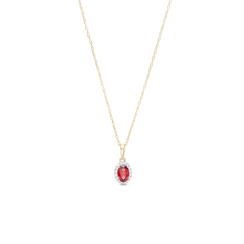 Main Image 1 of Oval Garnet and White Lab-Created Sapphire Frame Pendant in 10K Gold