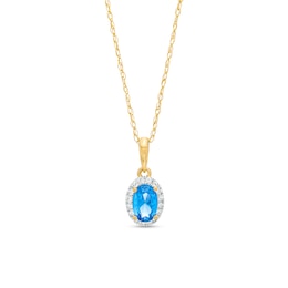 Oval Swiss Blue Topaz and White Lab-Created Sapphire Frame Pendant in 10K Gold