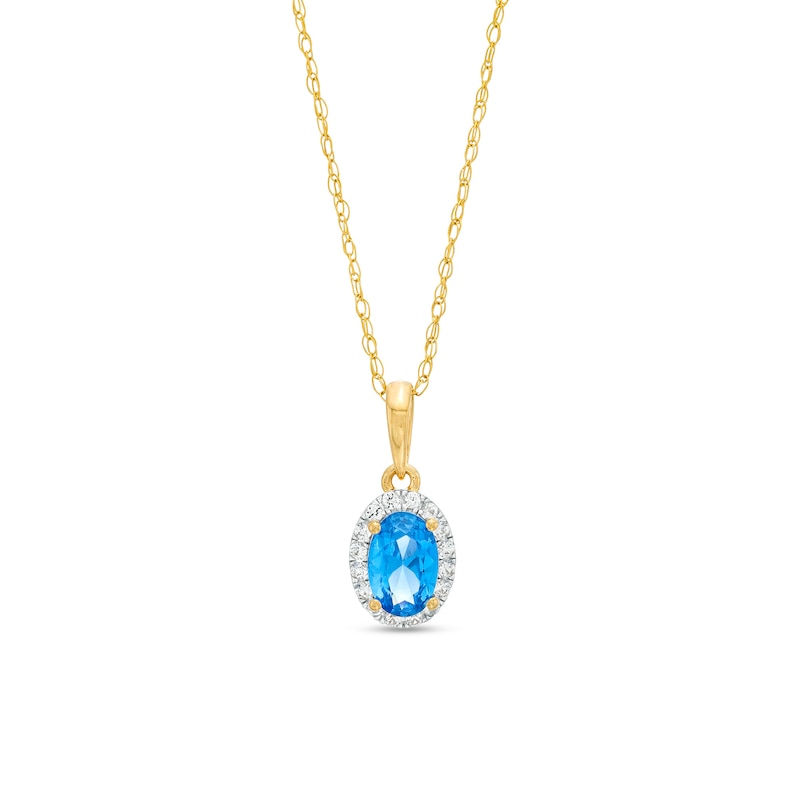 Main Image 1 of Oval Swiss Blue Topaz and White Lab-Created Sapphire Frame Pendant in 10K Gold