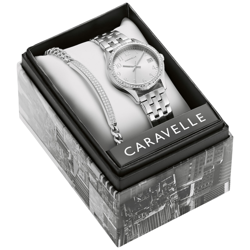 Main Image 1 of Ladies' Caravelle by Bulova Crystal Accent Watch with Silver-Tone Dial and Bracelet Box Set (Model: 43X104)