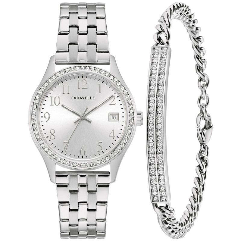 Main Image 2 of Ladies' Caravelle by Bulova Crystal Accent Watch with Silver-Tone Dial and Bracelet Box Set (Model: 43X104)