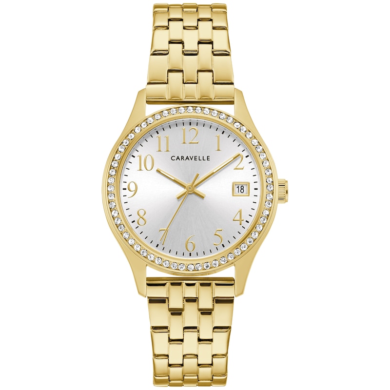 Ladies' Caravelle by Bulova Crystal Accent Gold-Tone Watch and Bracelet Box Set (Model: 44X101)