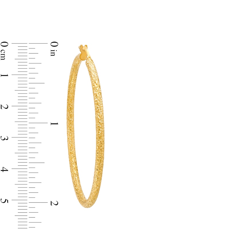 Main Image 3 of Oro Diamante™ 45.0mm Diamond-Cut Glitter Tube Hoop Earrings in 14K Gold