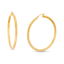Oro Diamante™ 45.0mm Diamond-Cut Tube Hoop Earrings in 14K Gold