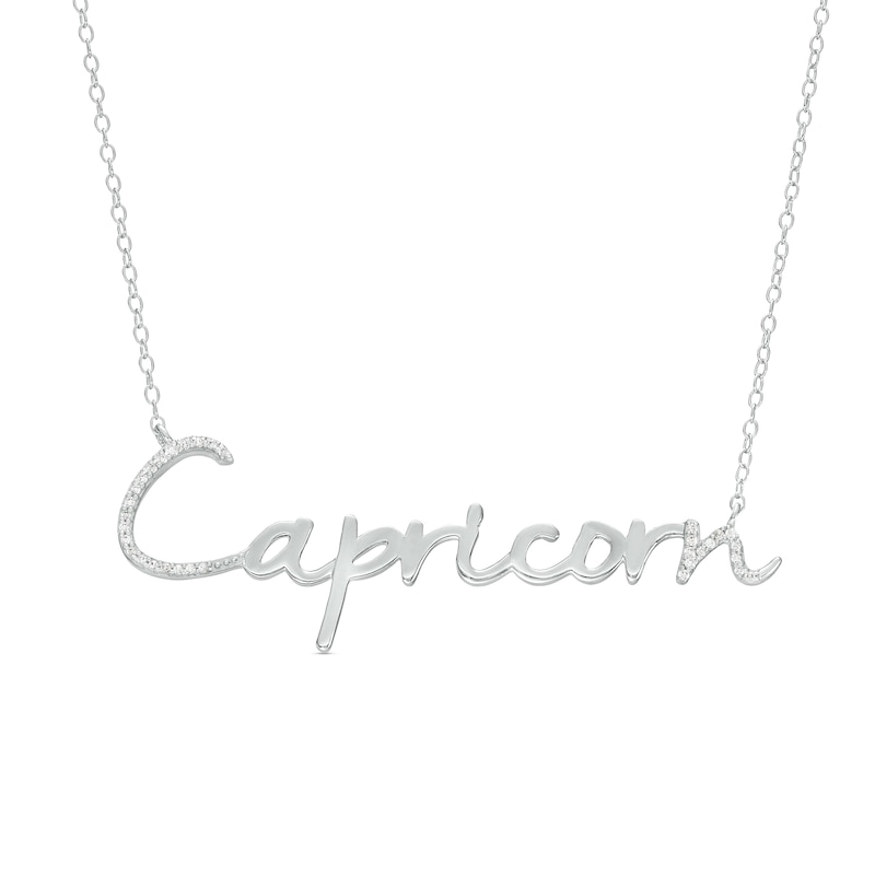 1/10 CT. T.W. Diamond "Capricorn" Script Necklace in Sterling Silver