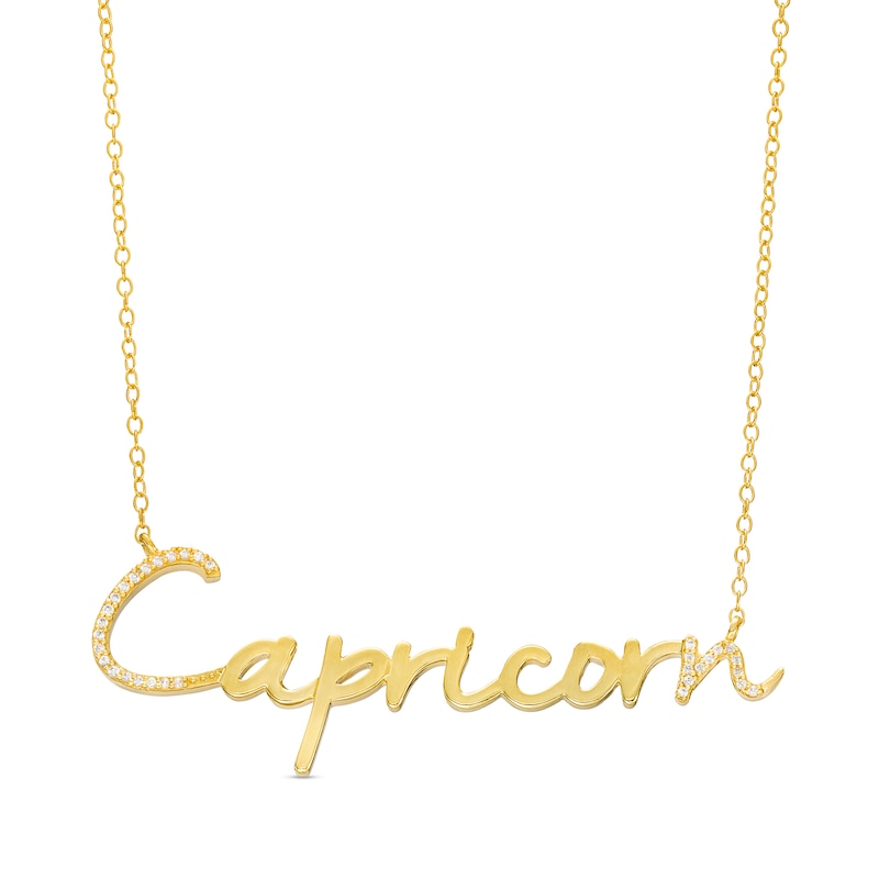 1/10 CT. T.W. Diamond "Capricorn" Script Necklace in Sterling Silver with 14K Gold Plate