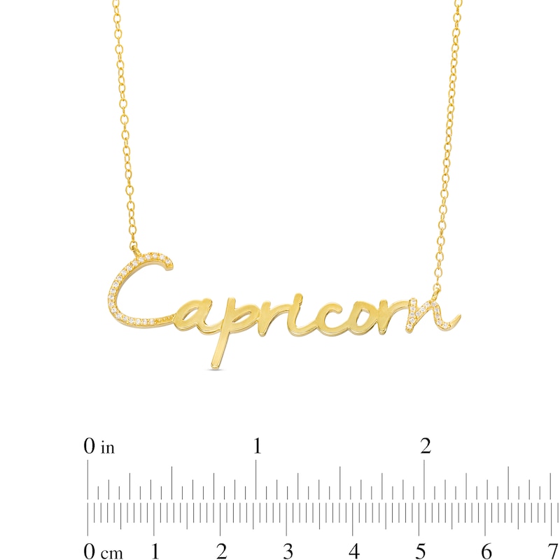 1/10 CT. T.W. Diamond "Capricorn" Script Necklace in Sterling Silver with 14K Gold Plate