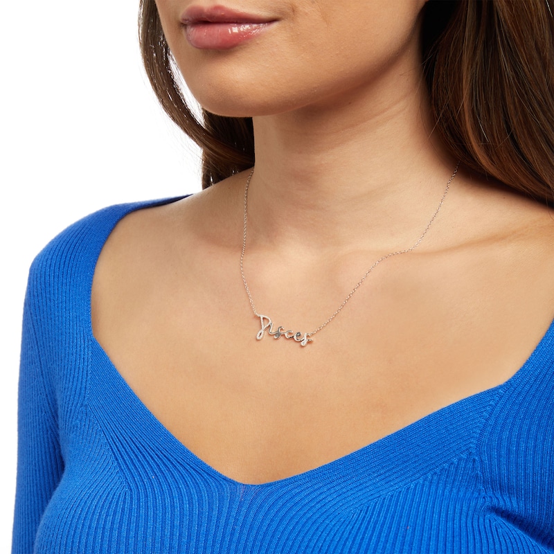 1/8 CT. T.W. Diamond "Pisces" Script Necklace in Sterling Silver