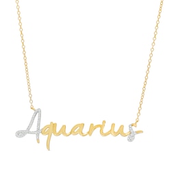 1/6 CT. T.W. Diamond &quot;Aquarius&quot; Script Necklace in Sterling Silver with 14K Gold Plate